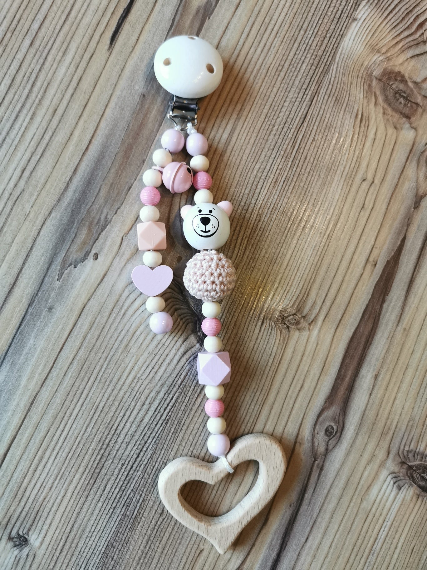 Maxi-Cosi-Anhänger "mit Herz und Bärchen" rosa/weiß