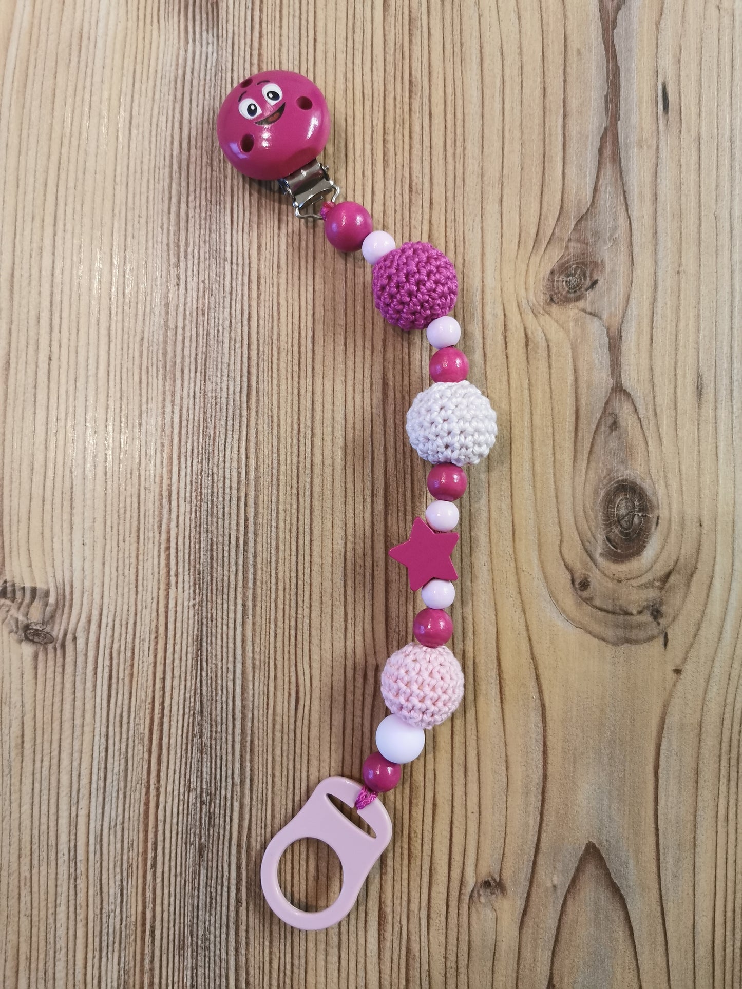Schnullerkette "Smiley pink"