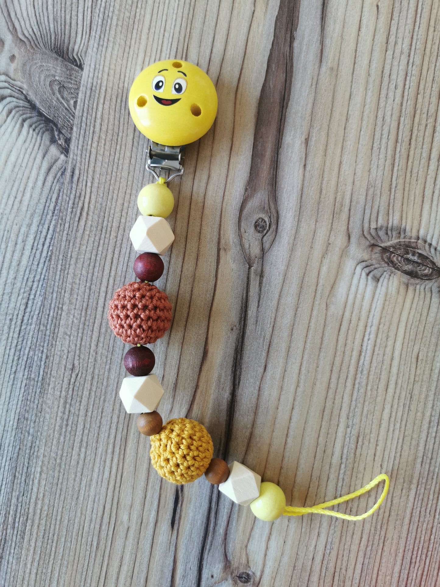 Schnullerkette "Smilie" gelb