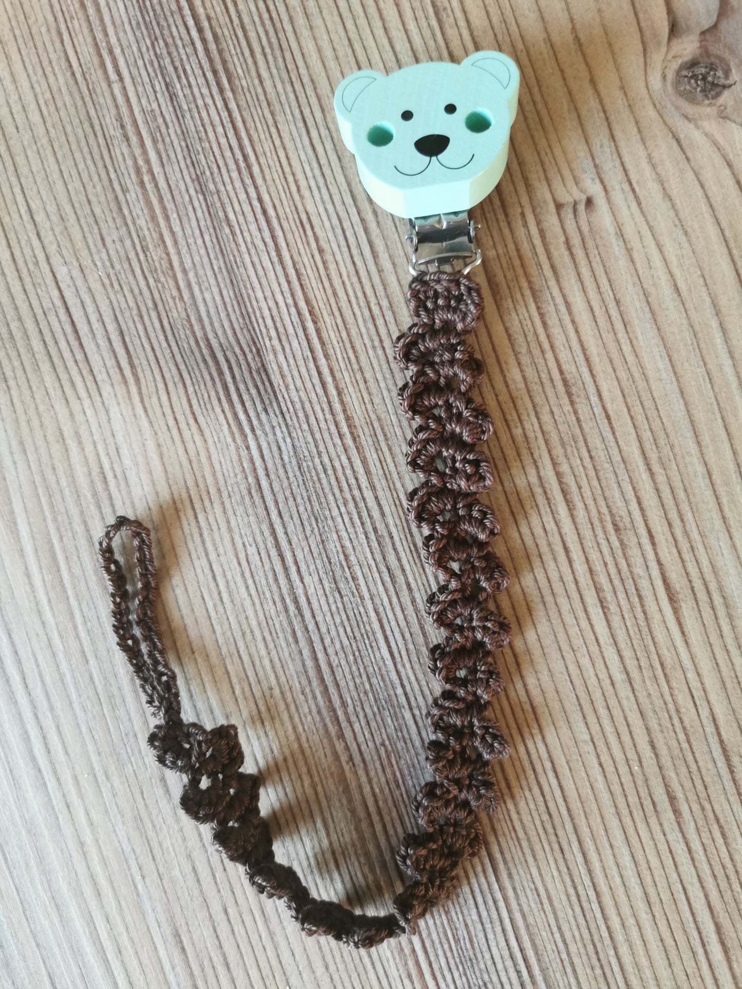 gehäkelte Schnullerkette mit Teddyclip mint