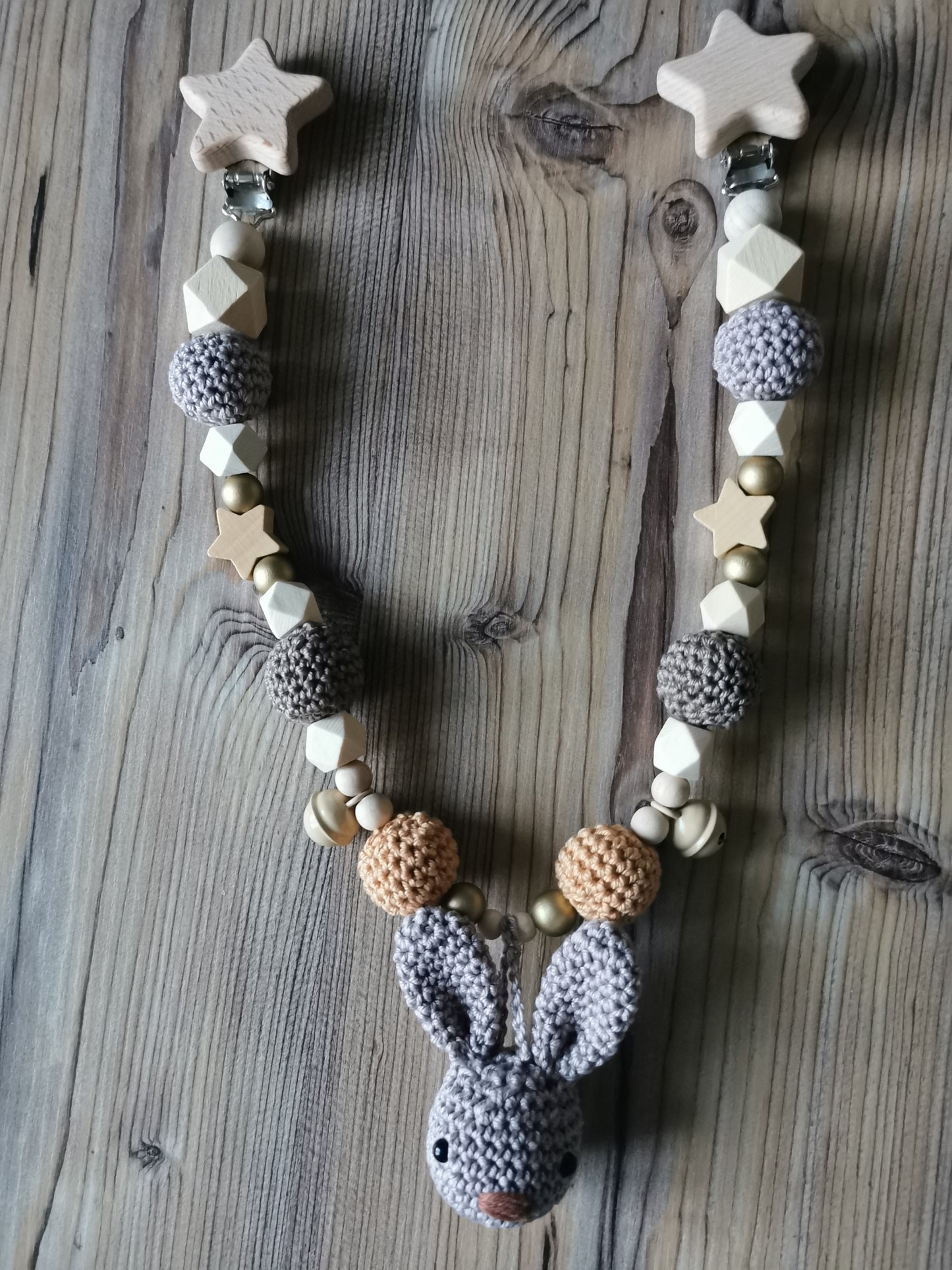 Kinderwagenkette "Häschen" beige/gelb