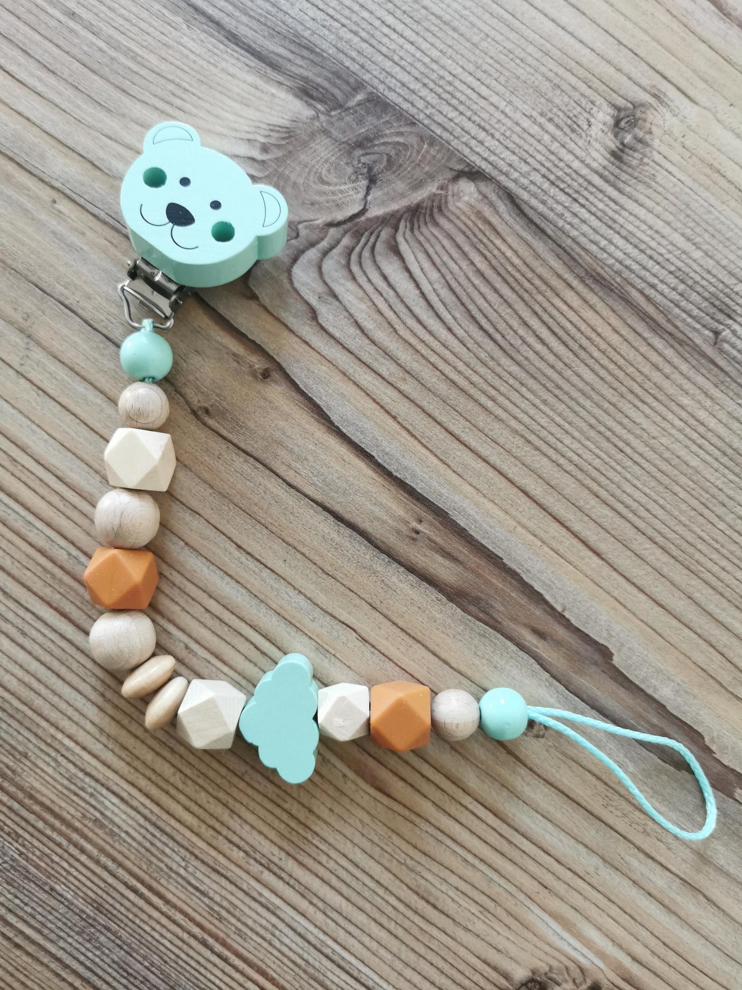 Schnullerkette "Teddy mint/braun"