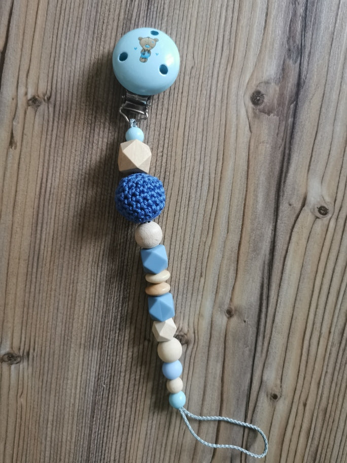 Schnullerkette "Teddy" hellblau