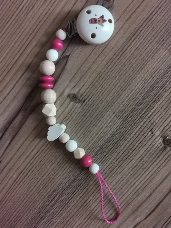 Schnullerkette "Teddy" weiß/pink