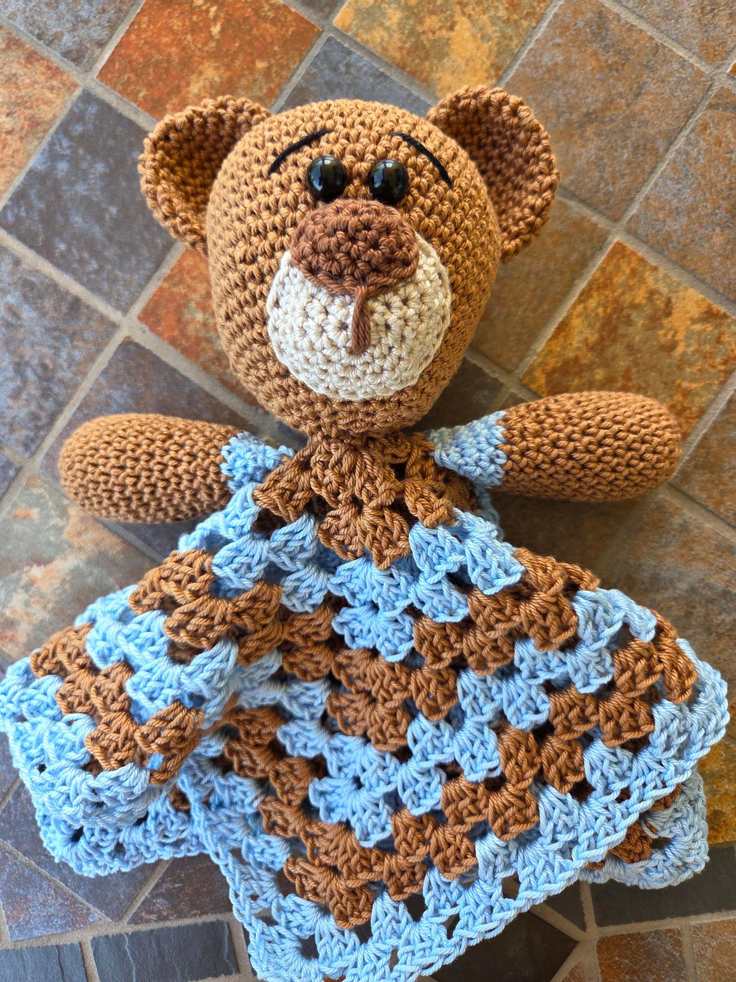 Teddy-Schmuse-Tuch  Hellblau/Braun