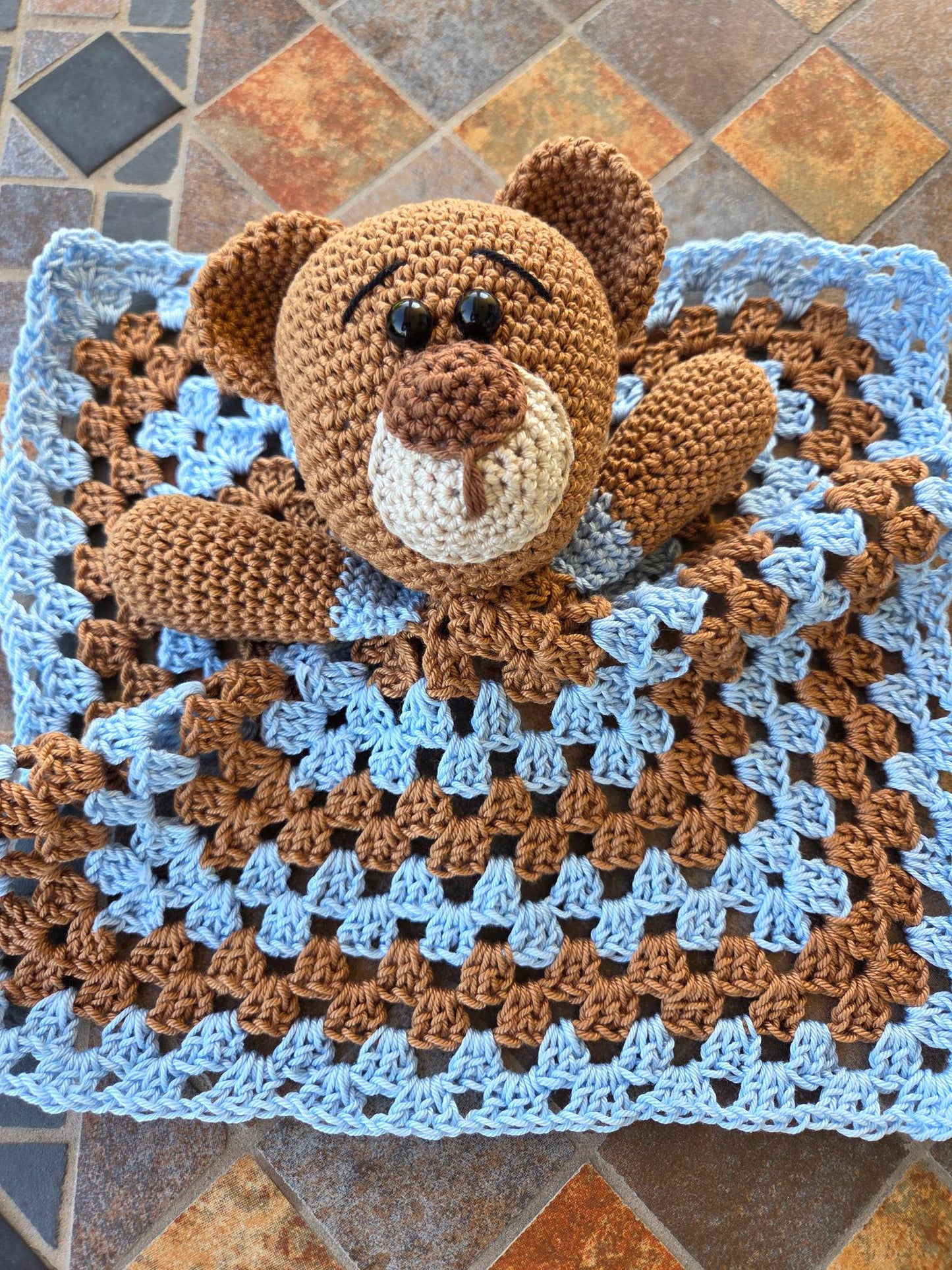 Teddy-Schmuse-Tuch  Hellblau/Braun