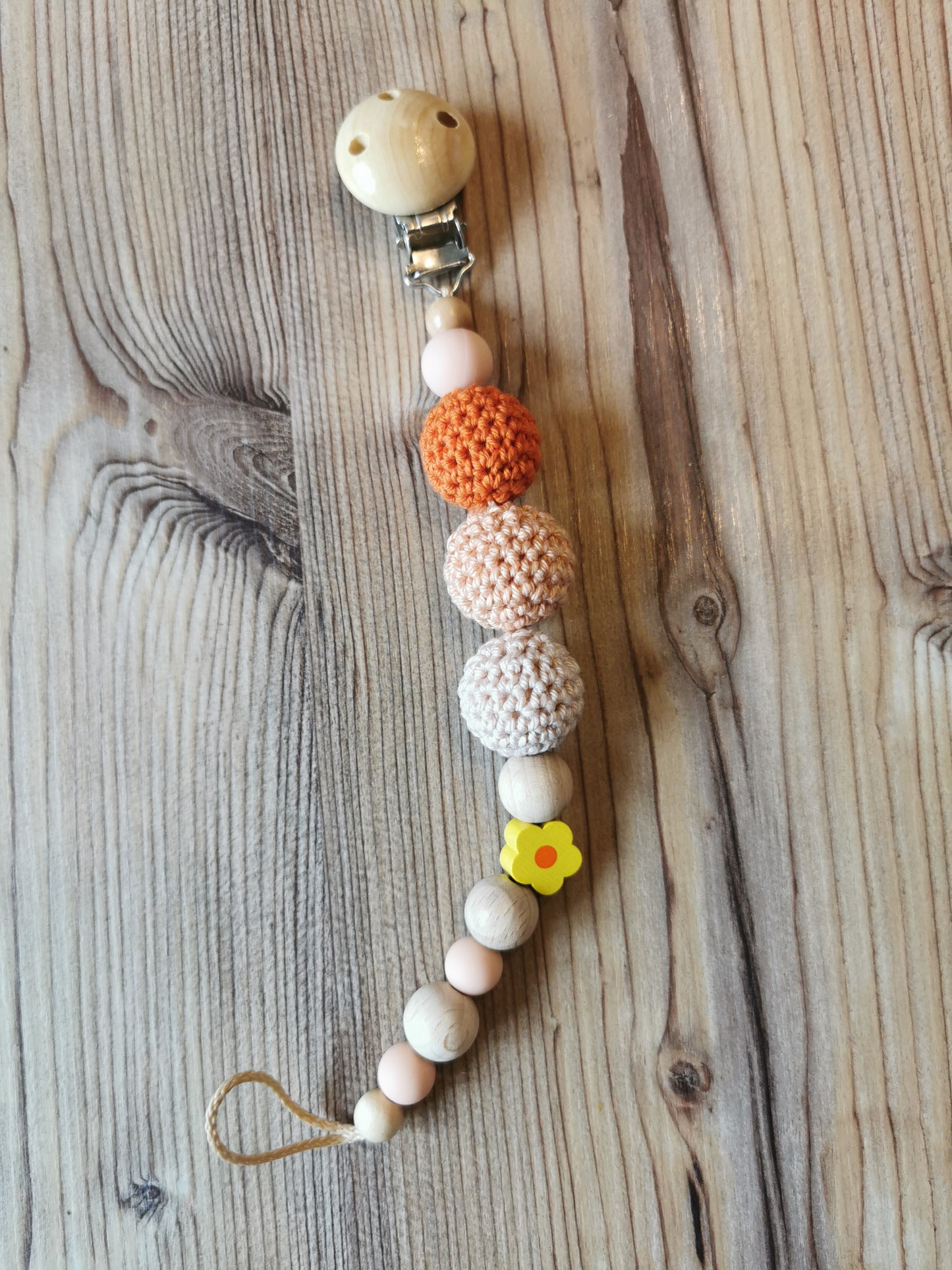 Schnullerkette "Blume" gelb/orange