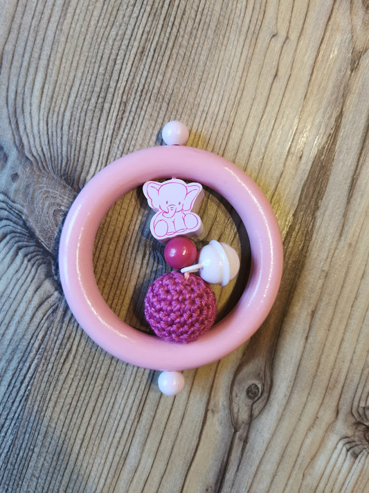 Holzgreifring "Elefant" rosa/pink