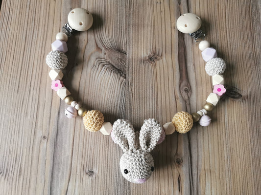 Kinderwagenkette "Häschen" gelb/rosa