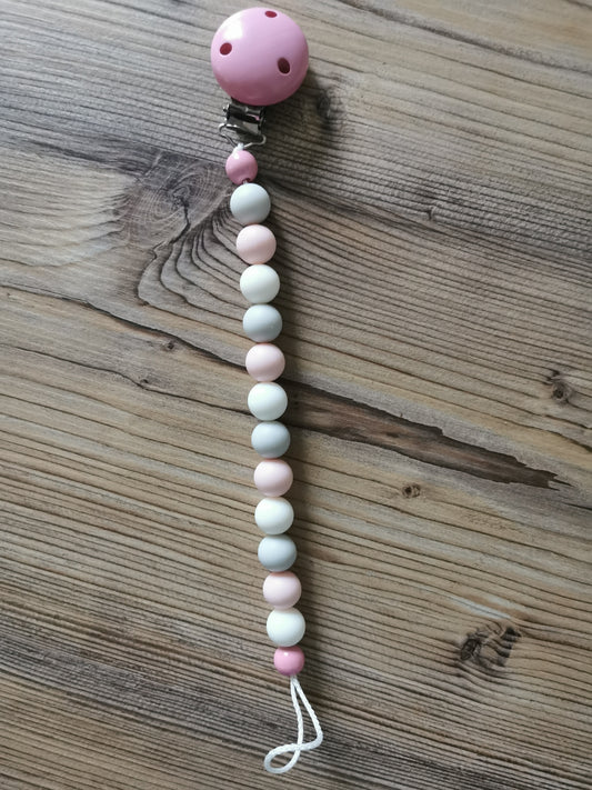 Schnullerkette "Silikon" grau/rosa/weiß