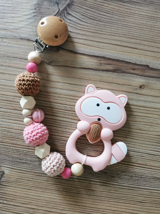 Beißanhänger "Waschbär" rosa