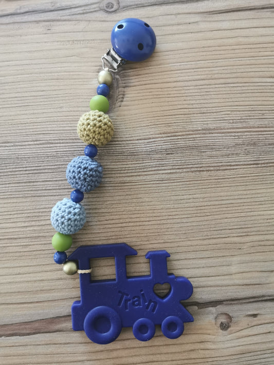 Beißanhänger "Zug" blau