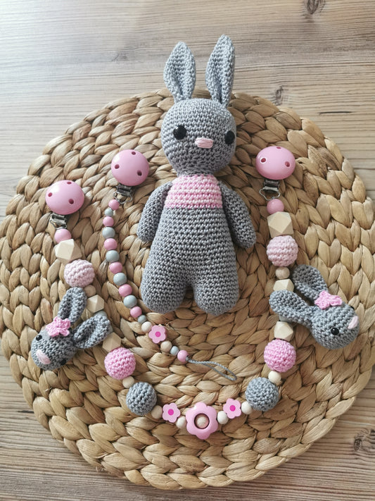 Häschen-Set grau/rosa