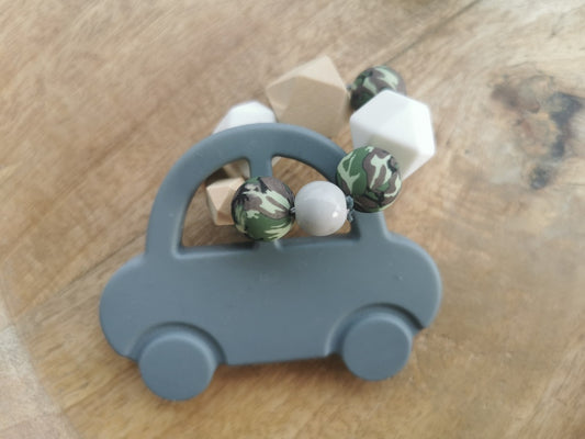Silikonbeißring "Auto" grau