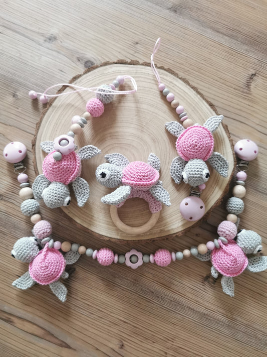 5-teiliges Baby-Geschenkset "Schildkröte rosa"