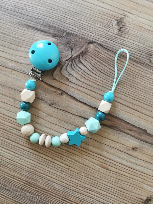 Schnullerkette "Stern" türkis/mint