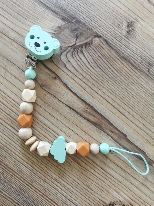 Schnullerkette "Teddy mint/braun"