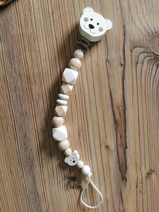 Schnullerkette "Bärenfreund" weiß