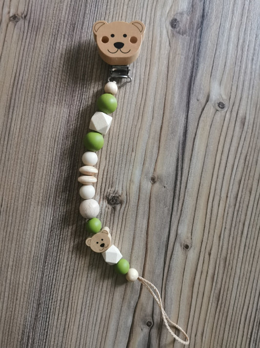 Schnullerkette "Teddy grün/natur"